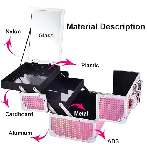 Joligrace Makeup Train Case Makeup Case Organizer Portable Cosmetic Box Storage with 2 Trays Mirror Locking Make Up Travel Case for Nail Kits Cosmetics Craft Traveling Makeup Box Mermaid Pink thumbnail 8