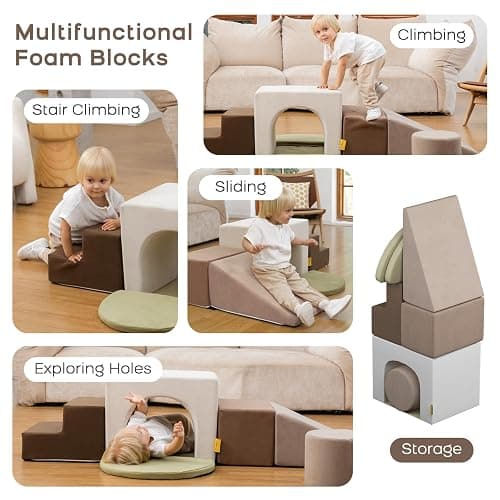 BanaSuper Blocs Mousse Éducatifs Modulables | Jeu de Motricité Intérieure pour Enfants | Parcours Motricité | Structure d'escalade Antidérapante | Design Lavable & Sécurité Renforcée (Gris) thumbnail 7