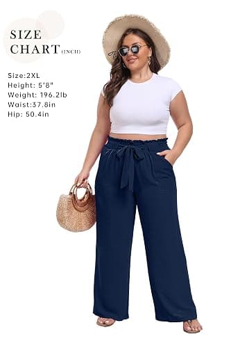IWOLLENCE Women's Wide Leg Pants with Pockets High Waist Adjustable Knot Loose Casual Trousers Business Work Casual Pants thumbnail 4