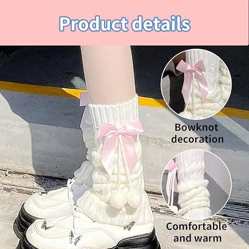 Ziyutam Cute Leg Warmers for Girls Kawaii Arm Warmers Bow Knit Y2k Lolita Japanese Harajuku Gyaru Cutecore Accessories thumbnail 3