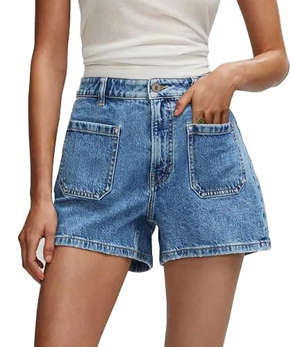 onlypuff Women Ripped Denim Shorts Distressed Mid Rise Stretchy Casual Jean Shorts - Image 1