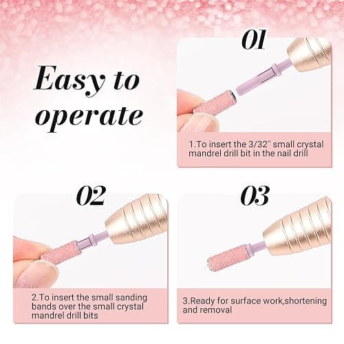 MelodySusie Small Crystal Top 3.1mm Mandrel Bit for Nails, 3/32'' Easy Off Nail Drill Bits for Sanding Bands, Suitable for Acrylic Nails Gel Manicures and Pedicures, Rose Pink thumbnail 4