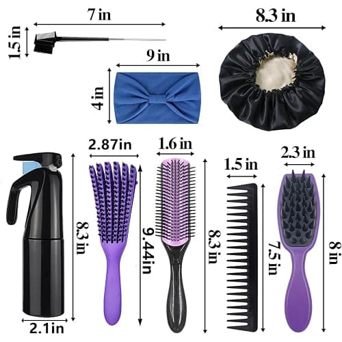 12Pcs Detangling Brush Set for Curly Hair, Curly Hair Brush with Sleep Bonnet Afro America/African 3a to 4c Texture, Easier and Faster on Wash Days thumbnail 7