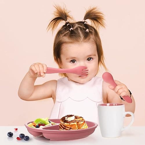 Meanplan 6 Pack Suction Plates for Toddlers with Lids Silicone Baby Plates set Food Grade Silicone Divided Design Microwave and Dishwasher Safe Assorted Colors(Cute Colors) thumbnail 2