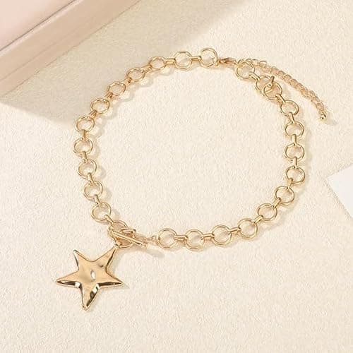 JAVARNV Star Necklace Chunky Gold Statement Necklaces Punk Star Pendant Gold Chain Necklaces for Women Trendy Christmas Jewelry for Dress Sweaters Shirts Stocking Stuffers Gifts for Women thumbnail 5