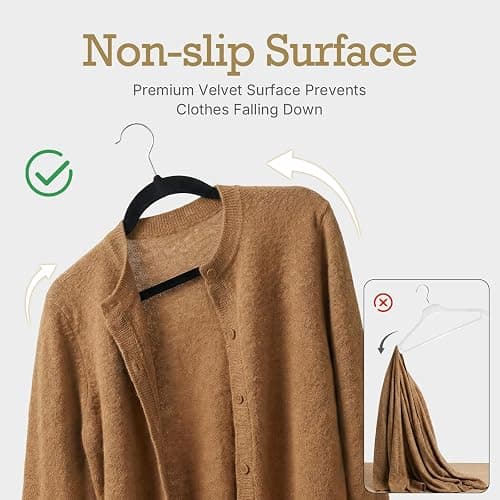 HOUSE DAY Black Velvet Hangers 60 Pack, Non Slip Clothes Felt Hanger Heavy Duty for Coat, Premium Slim Space Saving Suit Hangers for Closet Organizer, 360° Rotating Silver Hook thumbnail 3