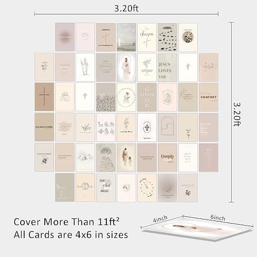 Christian Wall Collage Kit, Neutral Aesthetic Wall Art Prints and Posters, 50 Pcs 4x6 Inch Bible Verse Room Decor, Christian Wall Decor for Bedroom Dorm Office thumbnail 3