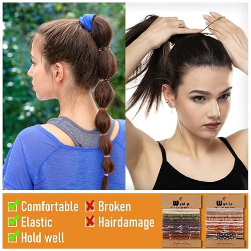 20 Boho Hair Ties in 5 Styles, 10 Colors - Cute Bracelets for Thin and Thick Hair, No Damage Elastics thumbnail 2