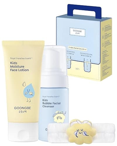GOONGBE Kids Facial Care Kit - Korean Low pH Bubble Facial Cleanser & Moisture Face Lotion - Face Wash & Moisturizer Set with Cica & Panthenol - Allergen-Free Formula 3.38 fl.oz. & 2.7 oz. - Image 1