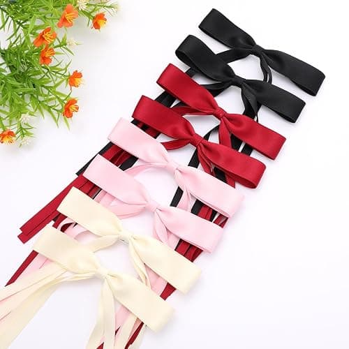 Hair Bows for Women,Ribbon Hair Bows With Long Tail,Hair bow clips Hair Barrettes for Women Accessories (Black, Beige, Pink, Red) thumbnail 5