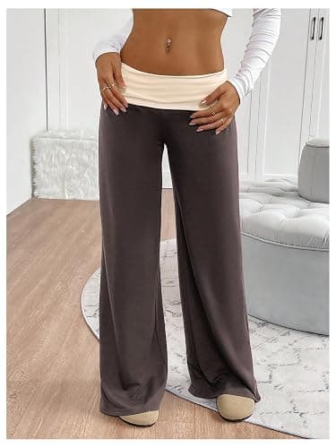 SOLY HUX Women's Sweatpants Color Block Low Rise Fold Over Waist Baggy Wide Leg Pants thumbnail 4