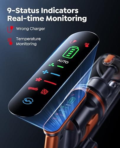 Cordless Vacuum Cleaner 50KPA/600W/65 Mins Cordless Stick Vacuum with Touch Screen, Anti-tangle&AUTO Mode,Wall Charging Powerful Handheld Vacuums for Home Carpet/Car/Pet Hair - Ideal for UK Homes thumbnail 6