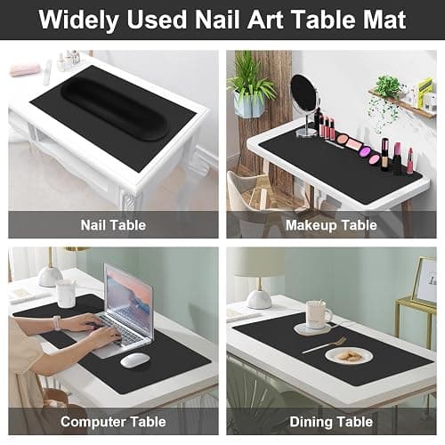 Diesisa Nail Art Table Mat,Foldable Nail Arm Rest Pad for Nails,Soft Microfiber PU Leather Nail Mat for Table,Waterproof Manicure Pad,Nail Table Pad for Nail Technician Salon Home-Black thumbnail 6