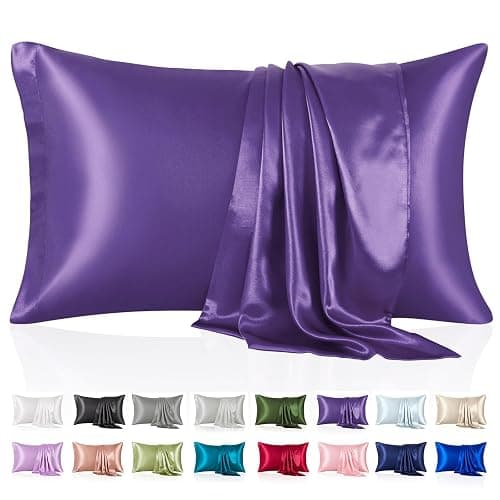 Silk Like Satin Pillowcase Standard Size, Purple Smooth and Cooling Satin-Silk Pillow Cases for Hair and Skin with Envelope Closure, Gift for Women Men, 2 Pack (20x26, Purple) - 13 - Purple - Standard(20"x26") - Image 1