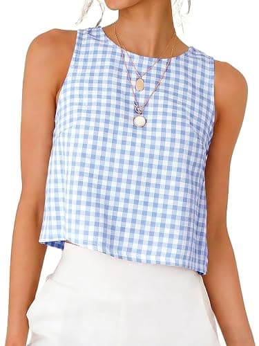 IDEALSANXUN Womens Gingham Crop Tank Tops 2026 Spring Summer Sleeveless Vest Top - Image 1