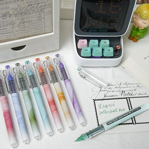 WRITECH Liquid Ink Rollerball Pens: Multi Colored 0.5mm Extra Fine Point Tip Rolling Roller Ball Pen 8ct Assorted Colors for Journaling Smooth Writing Note Taking No Bleed & Smudge & Smear thumbnail 7