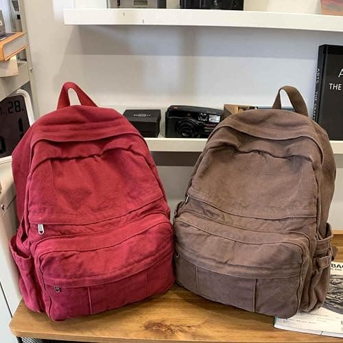 GAMLFL Burgundy Red Canvas Backpack for Women Retro Aesthetic Rucksack Basic Backpack for High School/College Students Travel Laptop Bag thumbnail 5
