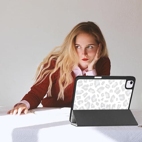 Deokke Compatible with iPad Air 13 Inch M3 2025/M2 2024 Case with Pencil Holder TPU Back Case Auto Sleep/Wake Cover with iPad Pencil Charging Cute Women Men Girls-Gray White Leopard Cheetah thumbnail 6