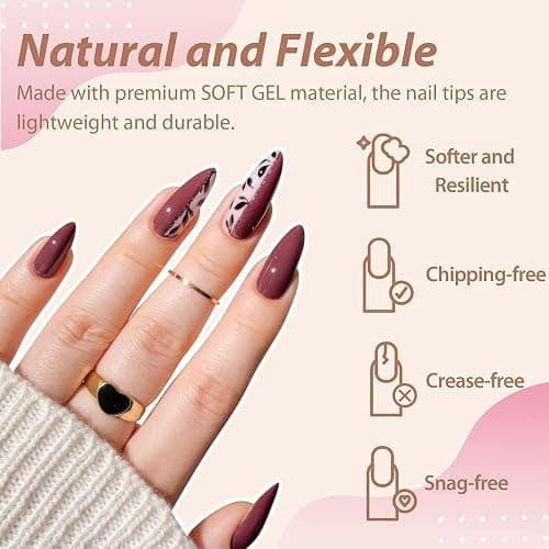 UNA GELLA Medium Almond Gel Nail Tips Half Matte 312pcs Almond Gel Nails No C Curve Clear False Fake Nails Effective Nail Extensions for DIY Art Salon-Level Press On Nails, 12 Sizes thumbnail 8