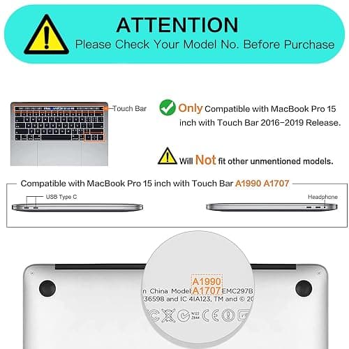 MOSISO Compatible with MacBook Pro 15 inch Case 2019-2016 Release A1990 A1707 with Touch Bar, Plastic Leopard Grain Hard Shell Case & Keyboard Cover Skin & Screen Protector, Black thumbnail 2