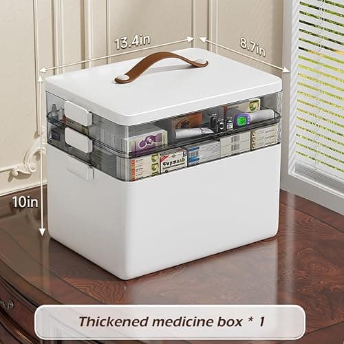 CTIME 3-Tier Medicine Organizer - Portable Medicine Cabinet with Leather Handle, Empty First Aid Kit for Home - 1 Pcs Medicine Storage Box thumbnail 2