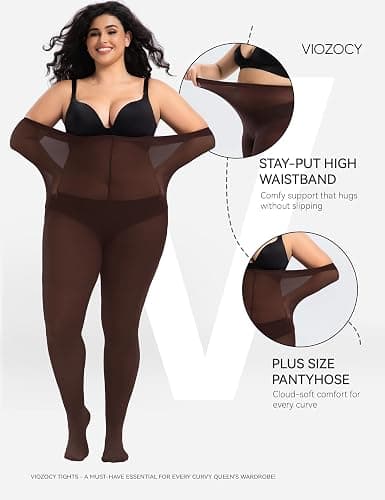 Viozocy Plus Size Tights for Women, Run-Resistant High Waist Oversize Pantyhose, Semi Opaque Nylon Tights 1X, 2X, 3X, 4X thumbnail 4