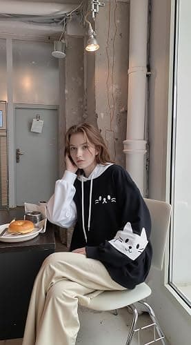 Feigujin Women Kawaii Cat Ear Hoodie Cute Japanese Anime Hooded Sweatshirt Preppy Meow Graphic Pullover Clothes Fall Winter thumbnail 3