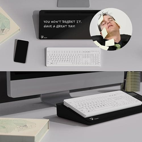 TOWON Desktop Glass Whiteboard with Basic Calculator, 12 Digit LCD Display, Desk Organizers with Accessories for Office, Home, School Supplies, Storage with Dry Erase Board Surface, Black, 17'' x 6'' thumbnail 5