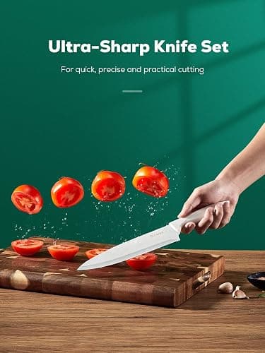 Knife Set, D.Perlla 16 PCS High Carbon Stainless Steel Kitchen Knife Set, Non Slip Handle, Sharp Knife, Rust and Corrosion Resistant, with Acrylic Stand and Steak Knives, White thumbnail 7