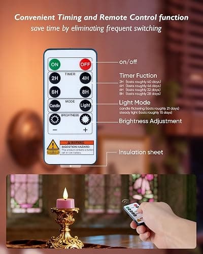 Amagic Flameless Pink Timer Remote Tealights Candles, 3D Black Wick Flickering Tea Light, 300+Hour Colored Votive Candles Battery Operated, Set of 12 for Romantic Wedding Decor, Baby Showers, Proposal thumbnail 7