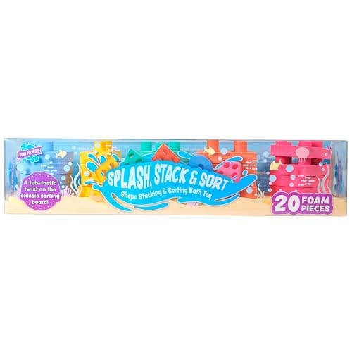 Tub Works® Splash, Stack & Sort™ Shape Sorter & Stacking Toddler Bath Toy | 20 Foam Pieces | Color Sorting & Shape Stacking Kids Bath Toys | Floats & Sticks to Tub Walls | Early Learning Bathtub Toys thumbnail 8