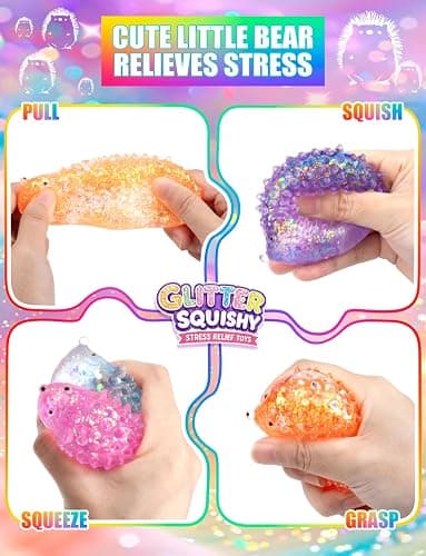 4PCS Glitter Hedgehog Stress Balls Hedgehog Sugar Filled Sensory Fidget Toys for Kids Adults Anxiety Relief Easter Basket Stuffers Party Favors thumbnail 4