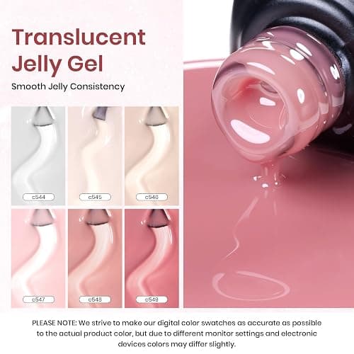 beetles Gel Polish Whispers of Love Jelly Gel Nail Polish Set - 6 Colors Milky White Nude Pink Neutral Sheer Translucent Soak Off UV Gel Nail Kit, Nail Concealer for Salon DIY Manicure Gift Women thumbnail 3