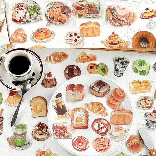 Maxleaf 80PCS Dessert Cake Clear Stickers for Scrapbook Decoration, 4 Series Retro Foods Bread Cake Coffee Stickers for Daily Life Diary Album Decoration thumbnail 4