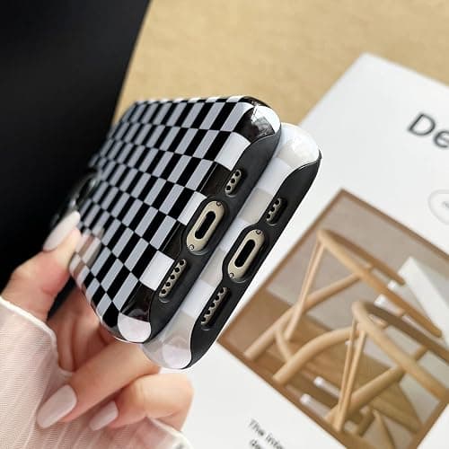 Longlayss Compatible with iPhone 13/14 Case Cute Aesthetic Checkerboard Checkered Phone Case for Women Girl Shockproof Slim TPU and Hard PC Protective Cover (Antique White) thumbnail 5