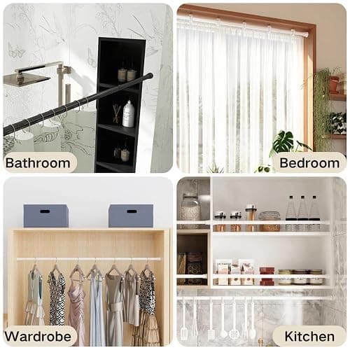 Curtain Poles No Drilling Adjustable Shower Poles Extendable Anti-Slip Ends Tension Rod For Curtain Pole For Wardrobe,Bathroom Black 67-90CM thumbnail 7