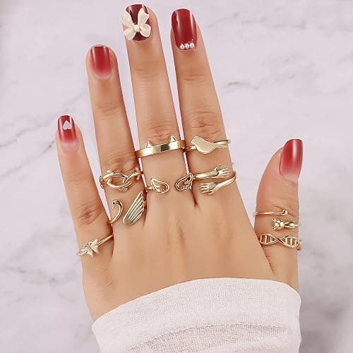 TAMHOO 20 Pcs Adjustable Rings Set for Women - Finger Rings Pack Stackable Rings for Teens- Cute Rings for Teen Girls -in Gold and Silver Tone thumbnail 4