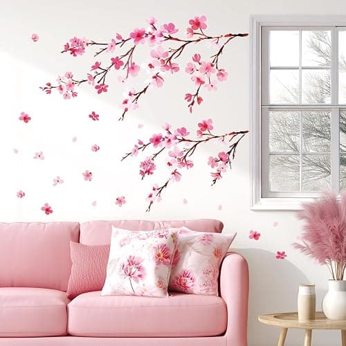 DECOWALL DS6-2003 Watercolor Cherry Blossoms Kids Wall Stickers Wall Decals Peel and Stick Removable Wall Stickers for Kids Nursery Bedroom Living Room décor thumbnail 4