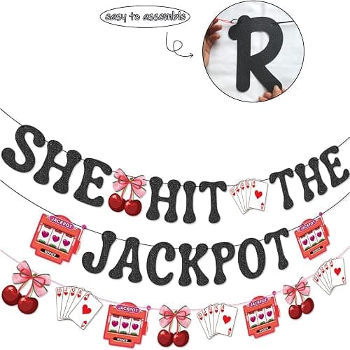 She Hit The Jackpot Banner Garland for Las Vegas Bachelorette Party Decorations thumbnail 2