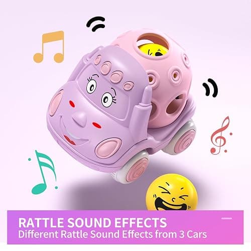 BeAndge Baby Girl Toys Gifts for 1 2 Year Old Girls, Pink Cars for Babies 6-12 12-18 Months, Push and Go Trucks for Toddlers, Soft Rattle and Roll Toys for One & 1+ Infants First Birthday Gift thumbnail 5