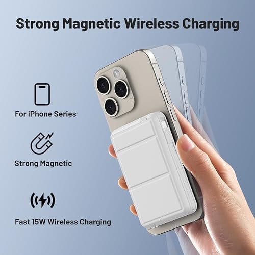 Azmuth for Magsafe Battery Pack, 10000mAh Magnetic Power Bank 22.5W PD Fast Charging with LED Display Wireless Portable Charger for Magsafe with Stand for iPhone 17/16/15/14/13/12/Pro/Pro Max thumbnail 4