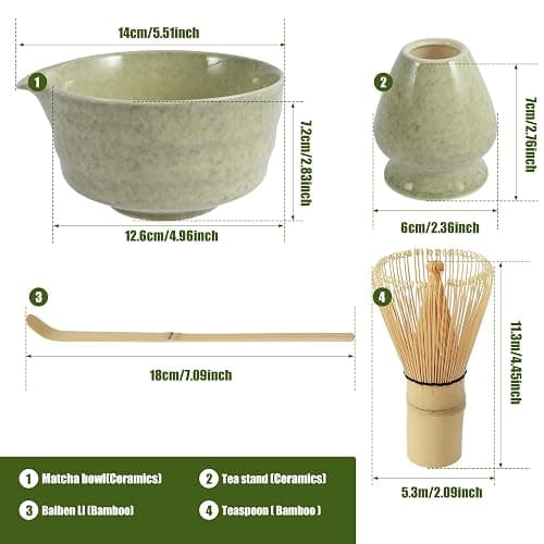 4Pcs Matcha Whisk Set Reusable Matcha Making Kit with Ceramic Bowl and Whisk Elegant Matcha Tea Set 500ml Mottled Matcha Bowl for Tea Lovers thumbnail 2