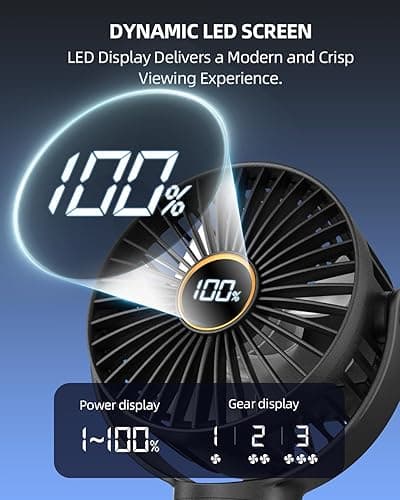 Portable Stroller Mini Fan, Small Rechargeable Personal Fan, Baby Travel Essentials for Wagon, Car Seat, Treadmill, Battery Powered Biking Gear Accessories, 360° Rotation, 3-Speed, Display, Black - Black - Classic thumbnail 4