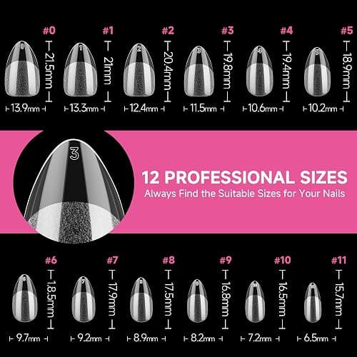 UNA GELLA Short Almond Nail Tips, 312pcs Short Almond Gel Nail Tips Shape Pre Etched Press On Nails Clear Acrylic Fake Nails No C Curve for Full Cover Nails Extension Home Art DIY Salon 12 Sizes thumbnail 7