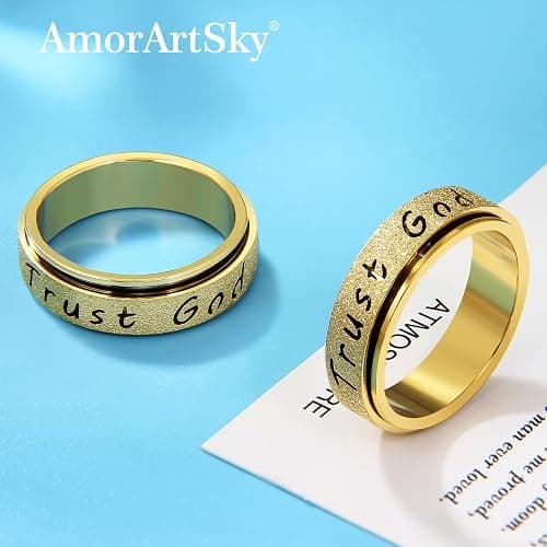 AmorArtSky Trust God Fidget Spinner Ring for Women & Men - Anxiety Relief 18K Gold Plated Stainless Steel, Hypoallergenic Fidget Gift for Her,Size 6/7/8/9/10 thumbnail 4