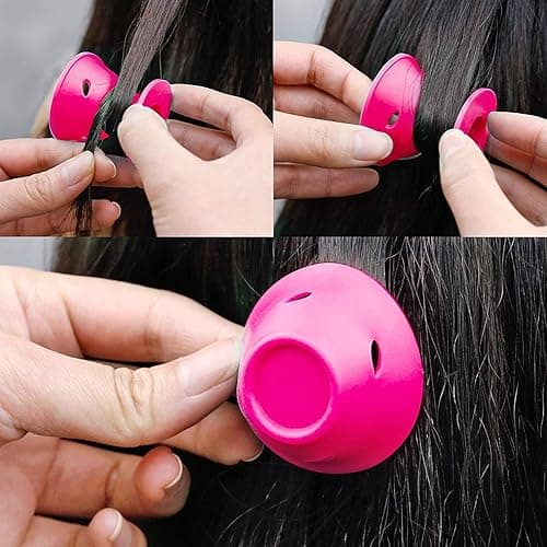 JANYUN 80 Pcs Magic Silicone Hair Rollers Overnight Curlers with Hairnet Include 40pcs Large Silicone Curlers 40pcs Small Silicone Curlers (pink) thumbnail 4