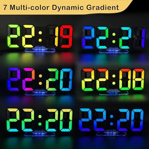 Seutgjie Horloge Murale Numérique Digitale Réveil Lumineux LED 14 RGB Couleur 12/24 Heures Mode Veille avec Télécommande Décoration Bureau Gaming Chevet Noir thumbnail 4