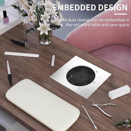 Powerful 80W Nail Dust Collector Built in Table Desk Nail Vacuum Cleaner Professional Table Embedded Dust Extractor Vacuum Built in Desktop Nail Dust Collector Quiet Nail Fan Acrylic Nail Tools thumbnail 2