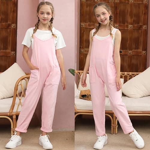 RAISEVERN Jumpsuits for Girls Casual Sleeveless Loose Spaghetti Strap Summer Rompers Long Pants with Pockets thumbnail 3