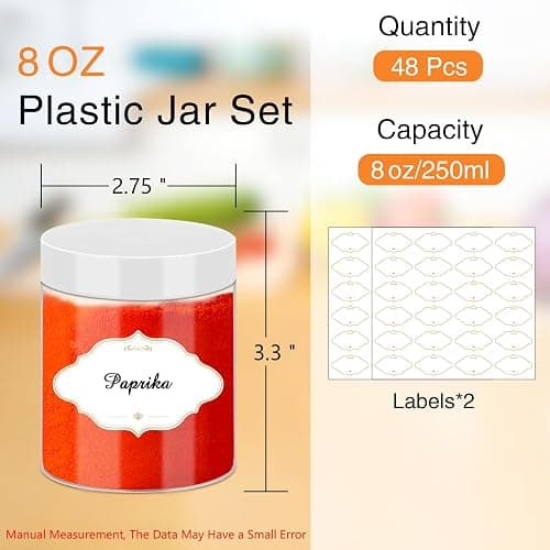 PeacePeo 8 OZ Plastic Jars, 48 Pack Clear Slime Containers with Lids | Stackable Leakproof Storage Jars, White Lids, Round Empty, Wide Mouth, for Pantry, Cabinet and Countertop Organization thumbnail 3